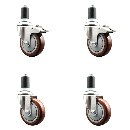 Service Caster 4 Inch 316SS Maroon Poly Swivel 1-5/8 Inch Stem Caster Lock Brake SCC, 2PK SS316TTLEX20S414-PPUB-MRN-2-S-2-158